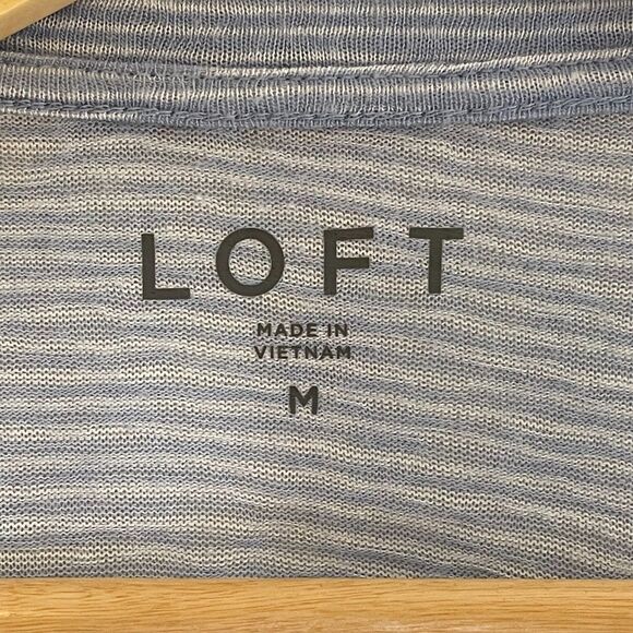 Loft | Blue and White Stripe Ruffle Top | Medium - Picture 6 of 7